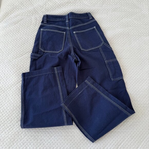 ARITZIA TNA NAVY ADMIRAL BLUE CARPENTER GREENWICH JEANS WITH WHITE STITCHING 00 - Picture 4 of 4